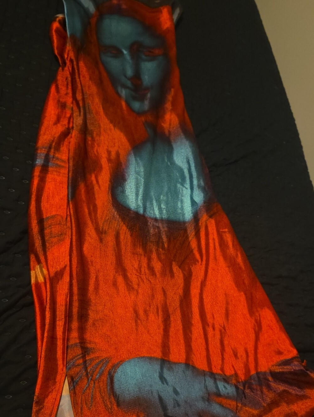 Blue and Red Decorative Silk-Effect Dress - Mona Lisa